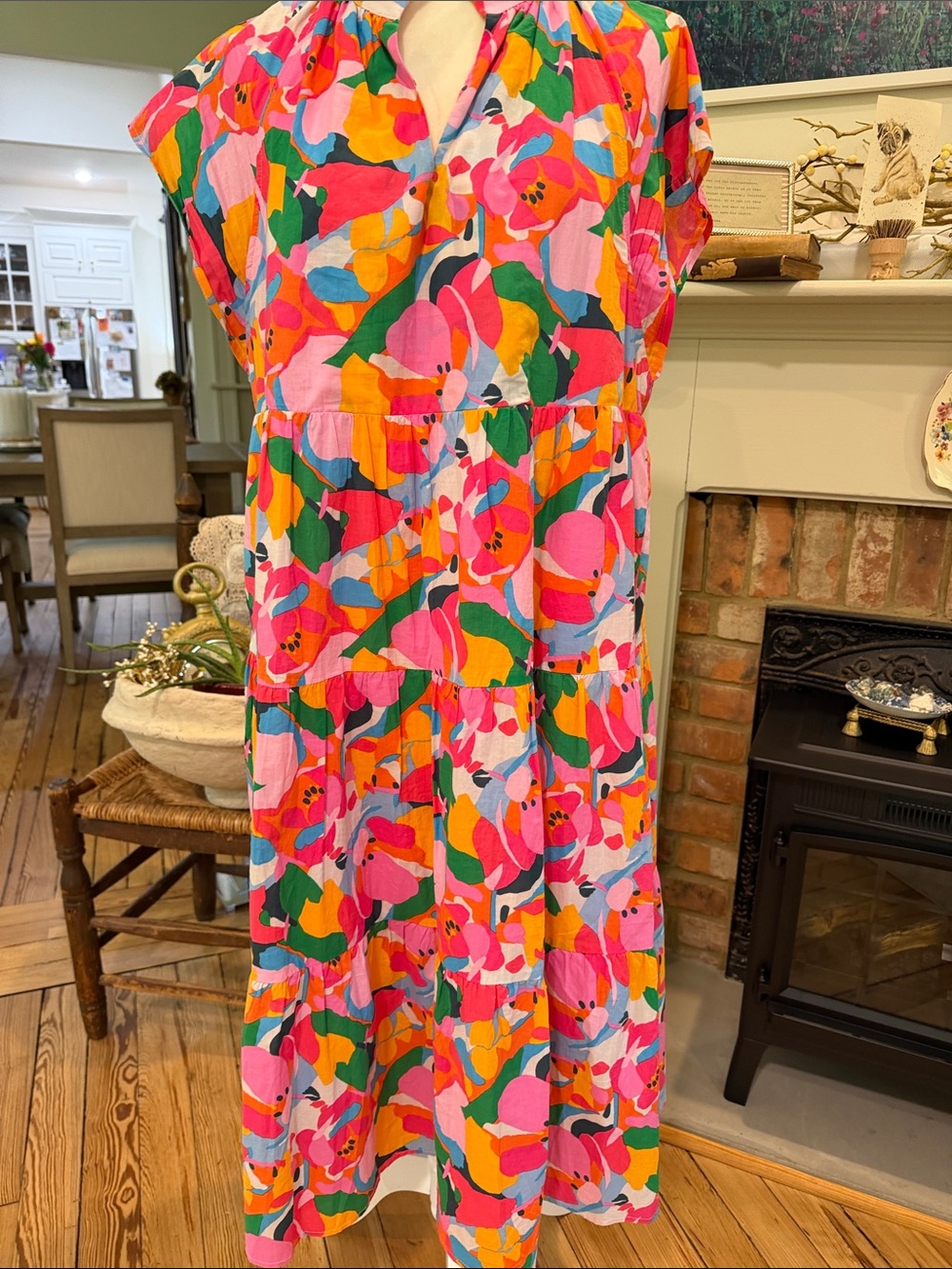 AVARA Floral Midi Dress in Pink, Blue & Orange - Picture 3 of 9